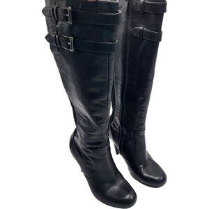 Cole Haan Jalisa Nike Air Black Leather Knee-High Boots Top Buckles Womens 5.5 B